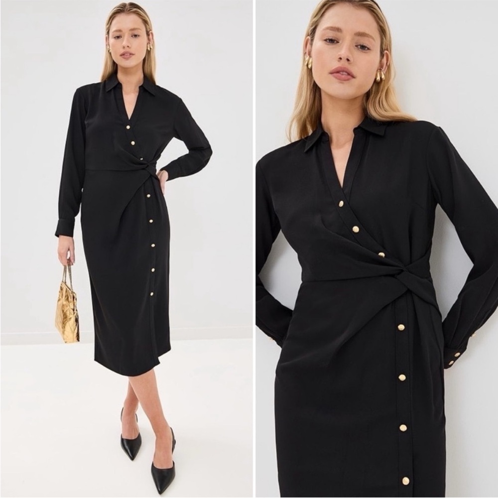 Veronica Beard Wright Asymmetrical Midi Shirt Dress in Black size 10